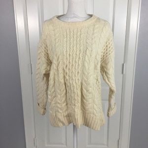 J Jill Women Sweater Large Ivory Cable Knit Lambs